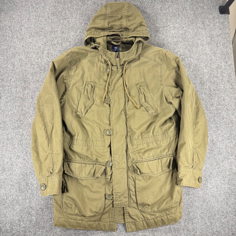 Gap Military Field Jacket Men's Large Green Cotton Hooded Utility Parka